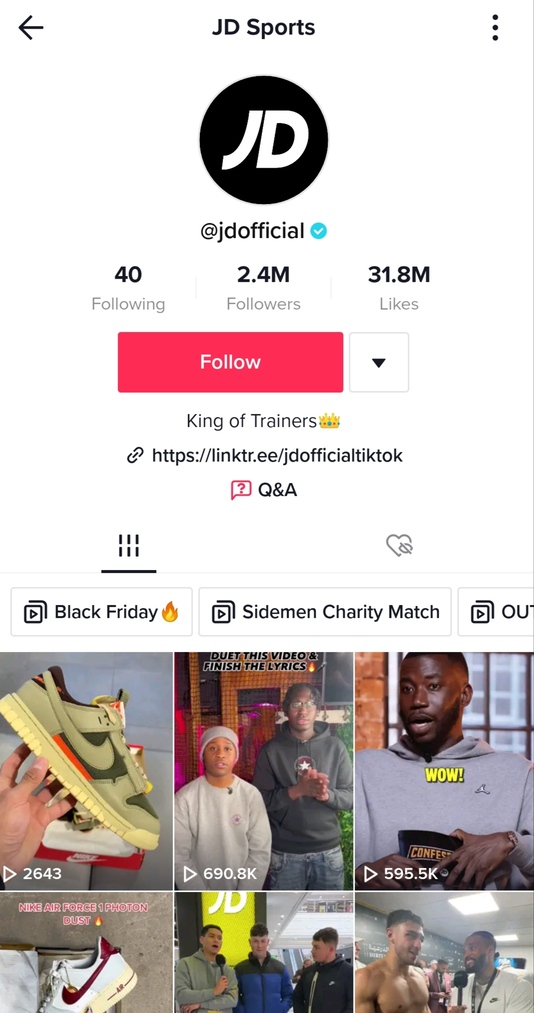 Eine TikTok-Bio von JD JD Sports Eine TikTok-Bio von JD JD Sports