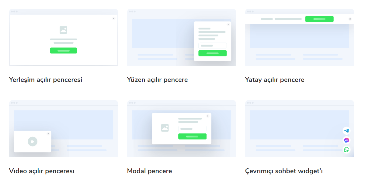 SendPulse ile oluşturabileceğiniz açılır pencere türleri SendPulse ile oluşturabileceğiniz açılır pencere türleri