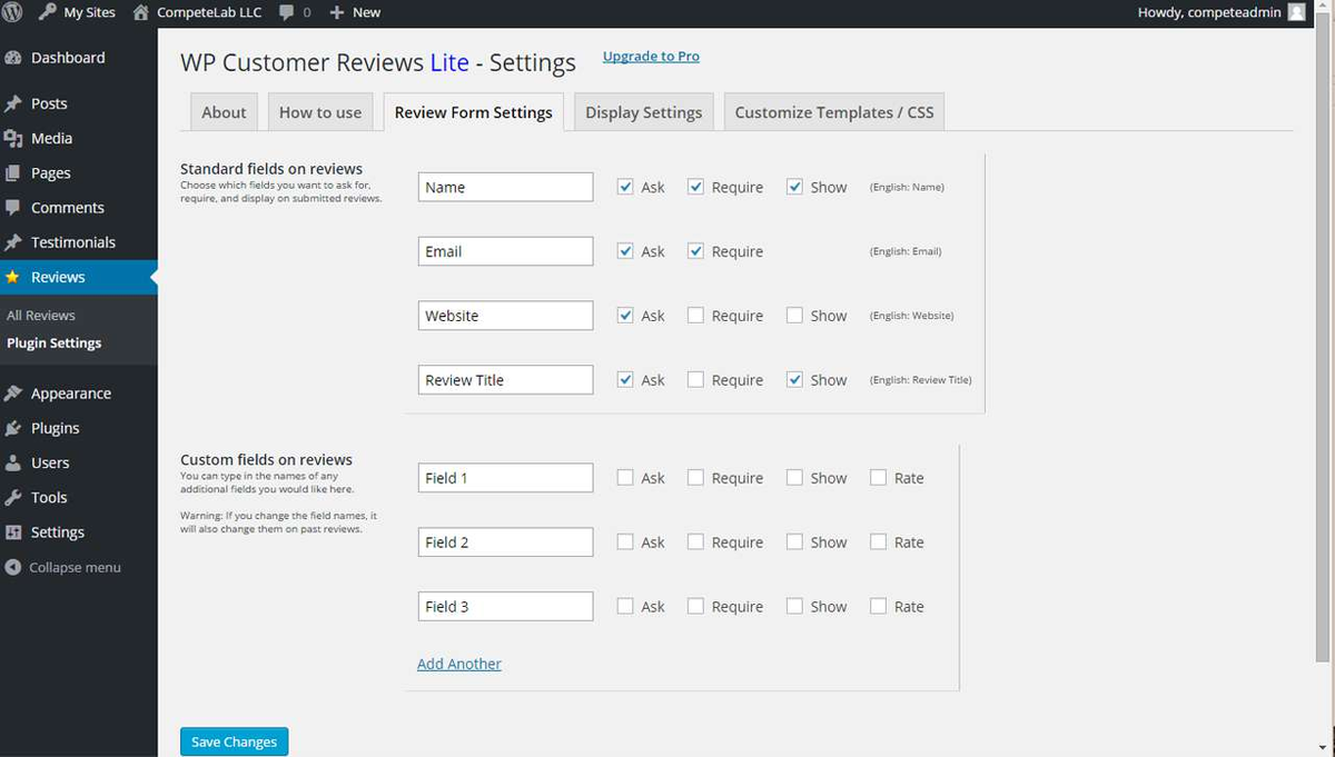 Налаштування плагіна відгуків WordPress ― WP Customer Reviews