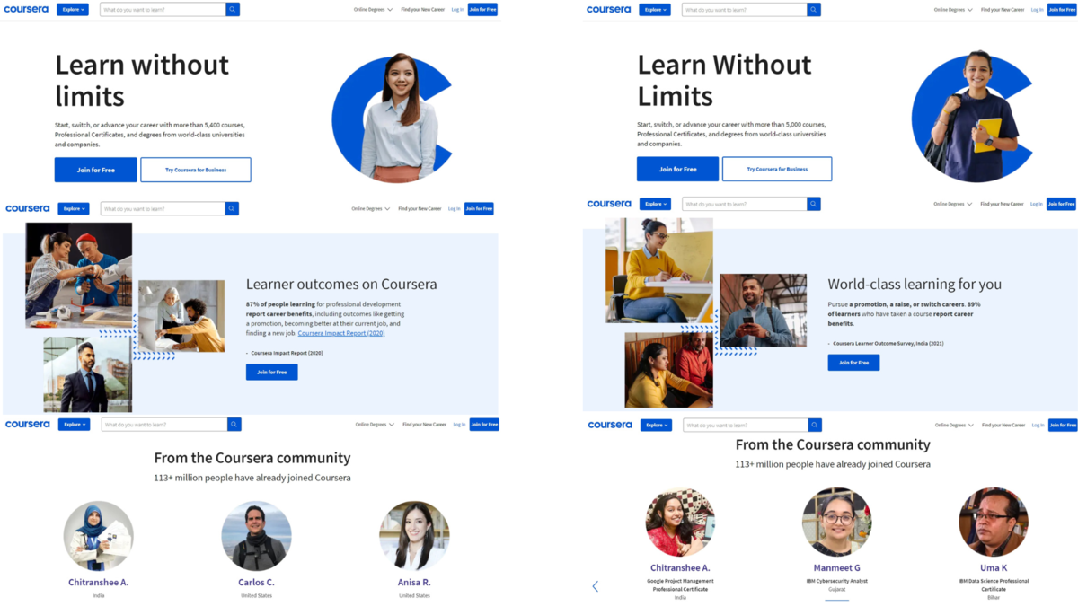 Страницы сайта Coursera для рынка Великобритании и Индии Страницы сайта Coursera для рынка Великобритании и Индии