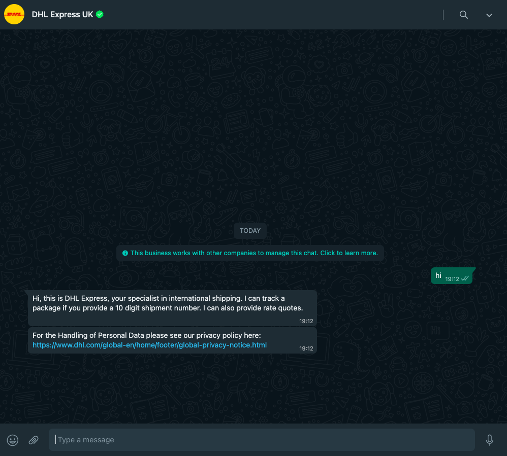 Initier une conversation avec le compte professionnel DHL Express Initier une conversation avec le compte professionnel DHL Express