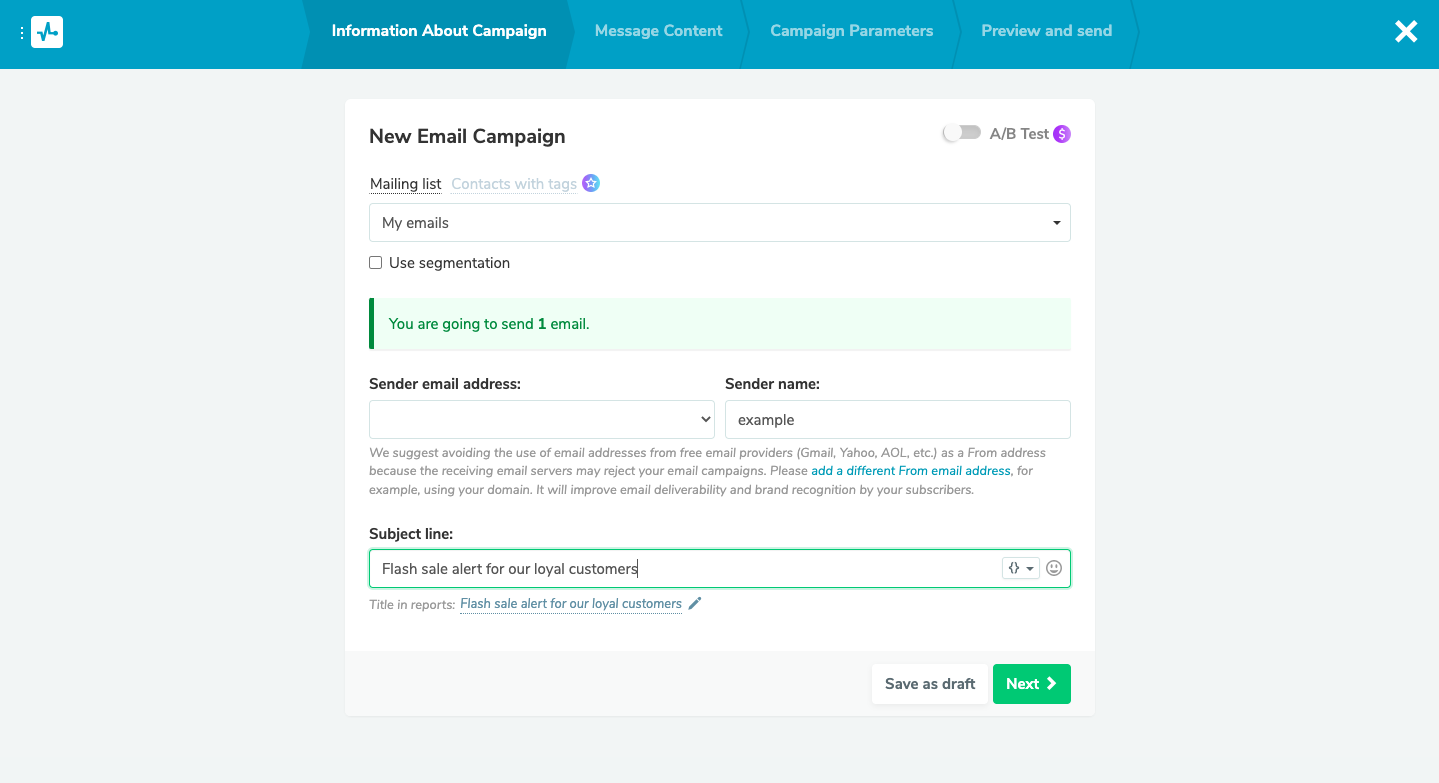 Creating an email campaign Creating an email campaign