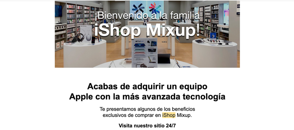 Email marketing de bienvenida por primera compra a iShop Mixup: top seller
