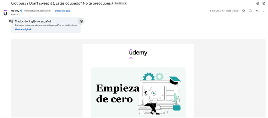 Campañas de email marketing de reactivación para plataforma Udemy
