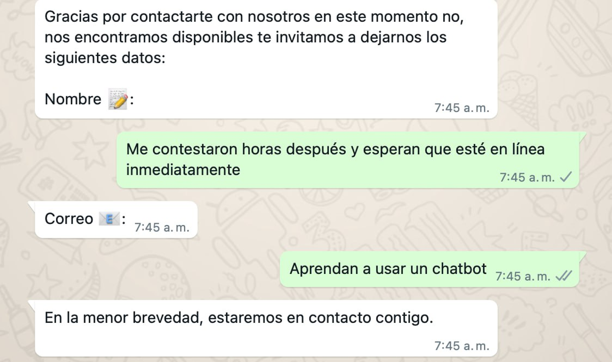 Un mal chatbot puede destruir una charla por WhatsApp con tu cliente Un mal chatbot puede destruir una charla por WhatsApp con tu cliente