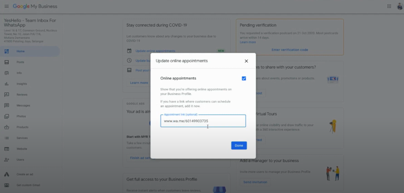 WhatsApp link in Google My Business WhatsApp link in Google My Business
