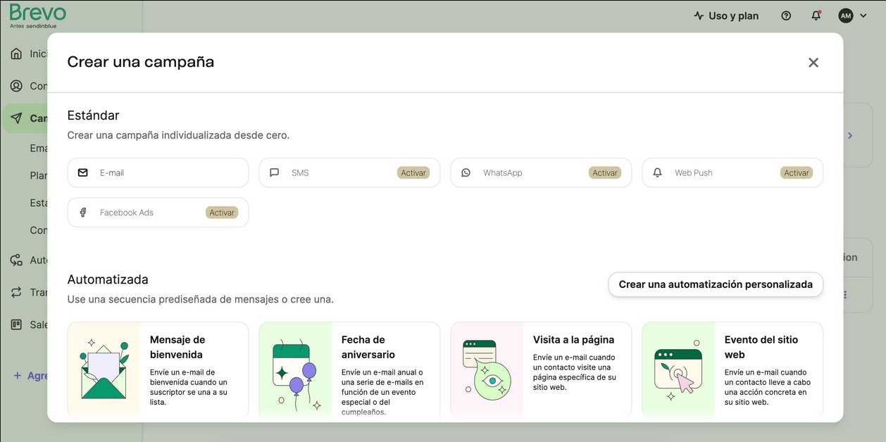 Brevo ofrece una interfaz muy sencilla para crear campañas de email marketing Brevo ofrece una interfaz muy sencilla para crear campañas de email marketing