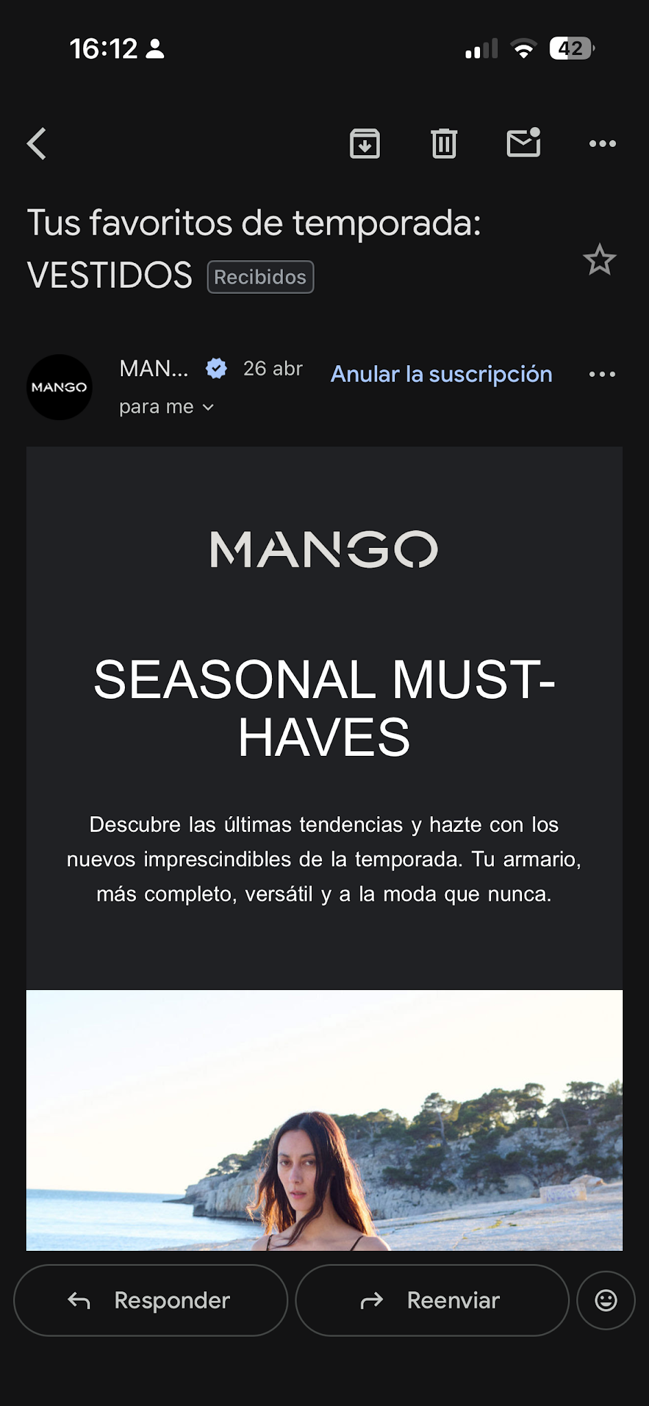 Email marketing de drop de nueva temporada de Mango México