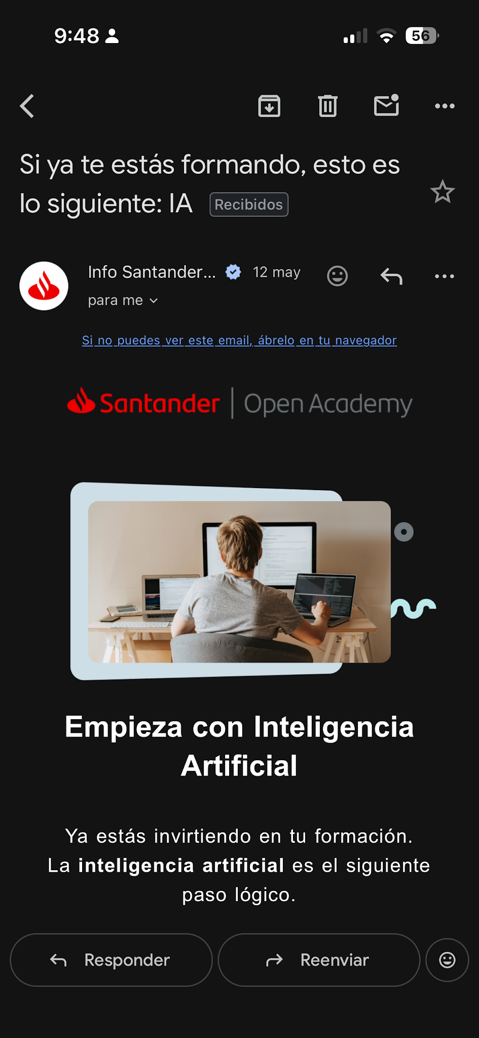 Email marketing de nurturing para Banco Santander