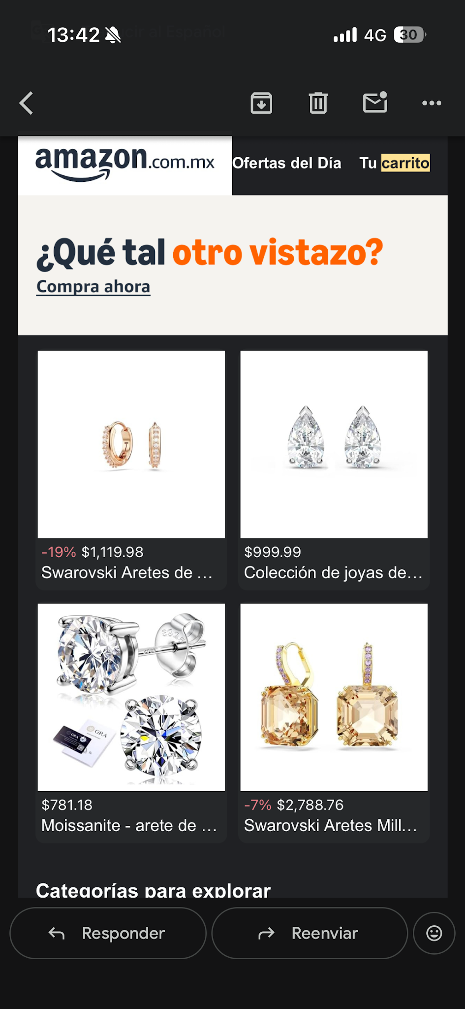 Email marketing: carrito abandonado de Amazon