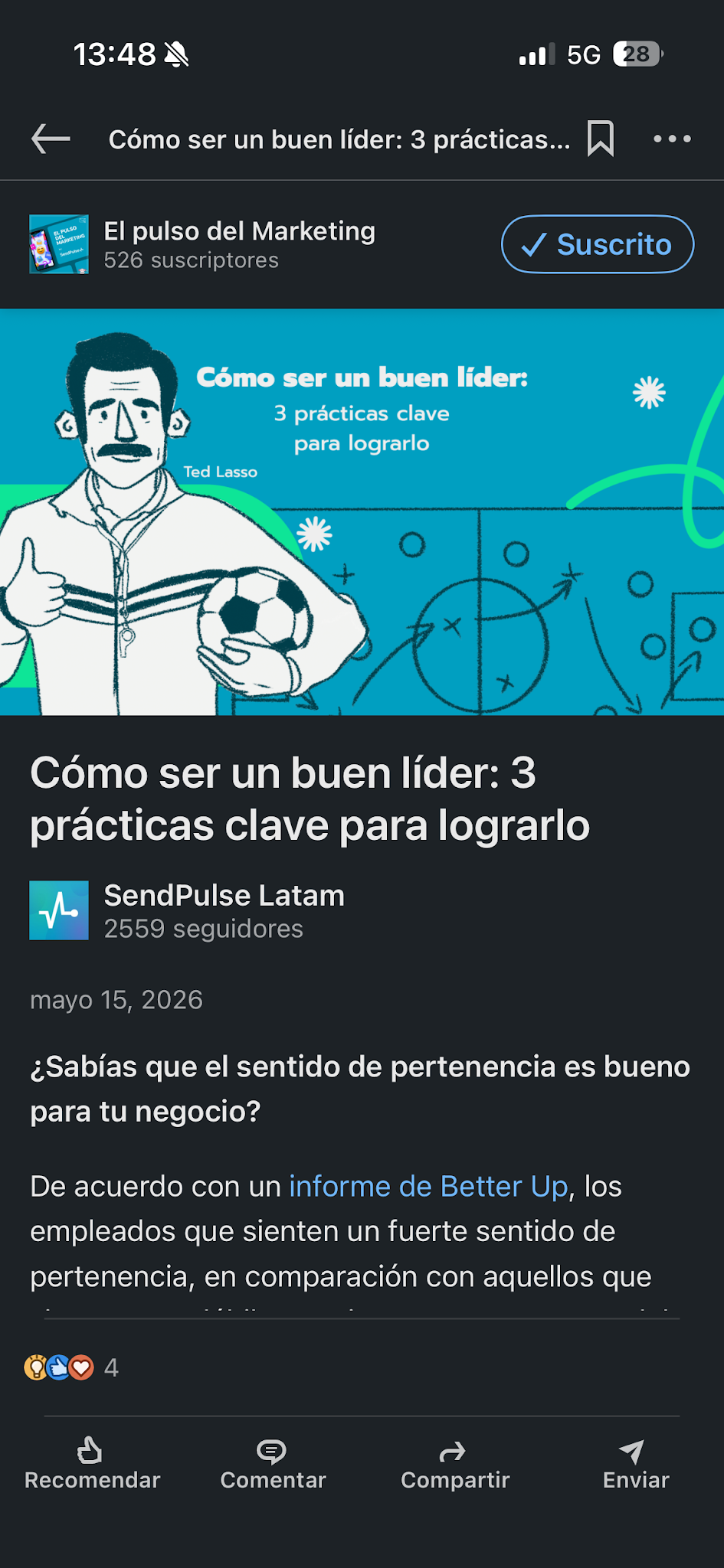 Newsletter con voz de marca: caso SendPulse Latam en Linkedin