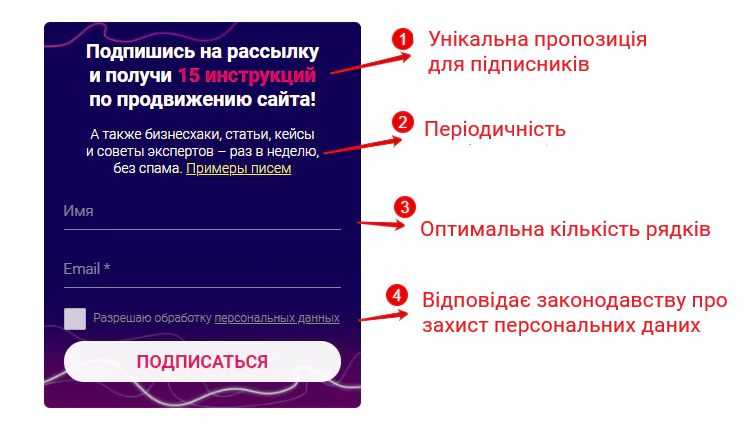 Хороший приклад форми підписки