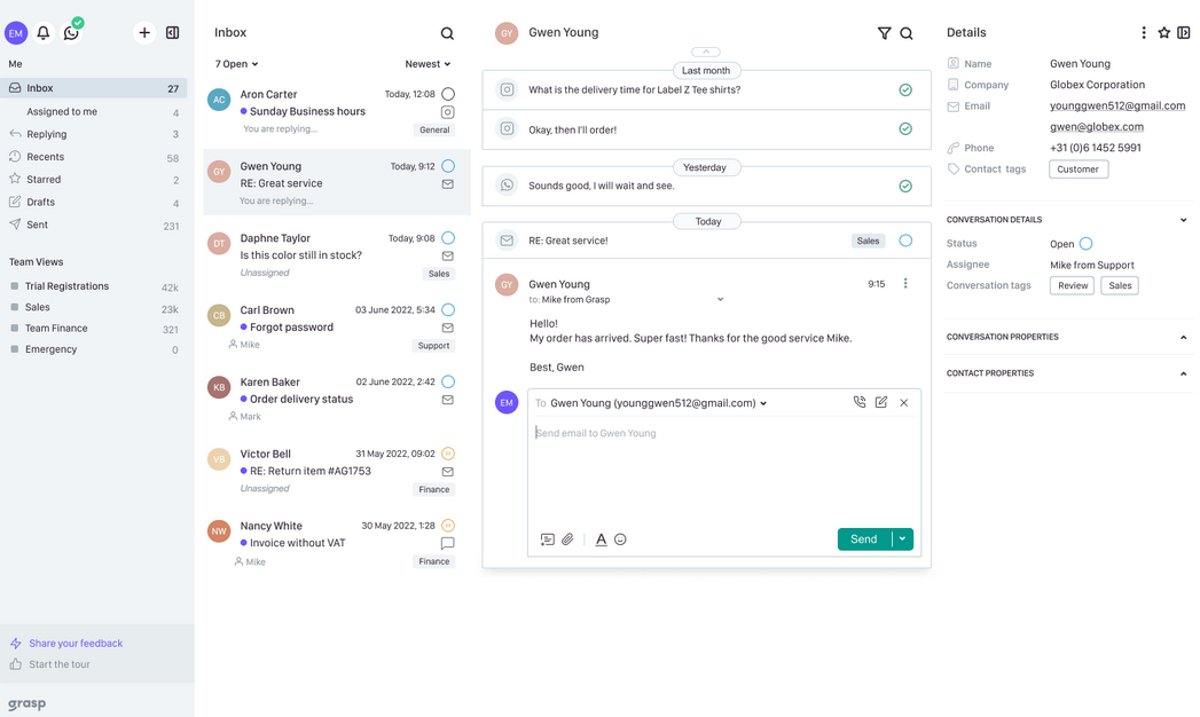 Grasp permite administrar fácilmente tus ventas por WhatsApp