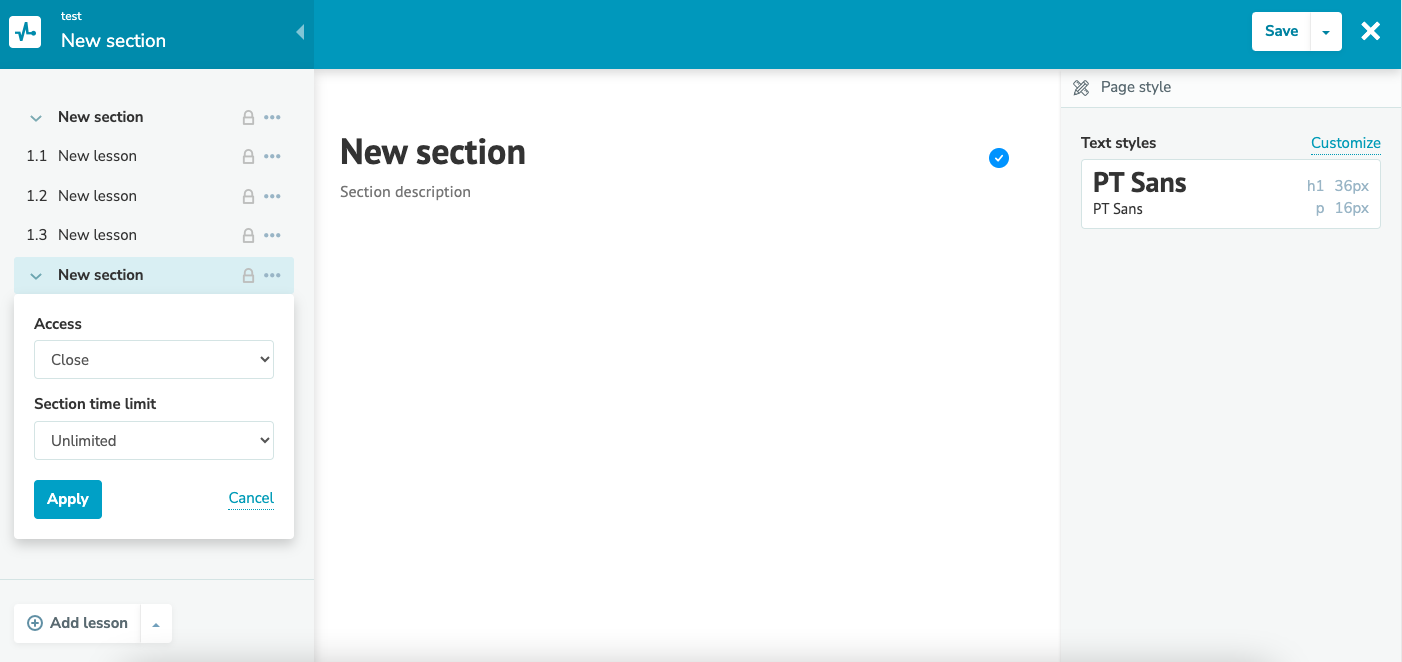 Adding lessons to a course Adding lessons to a course