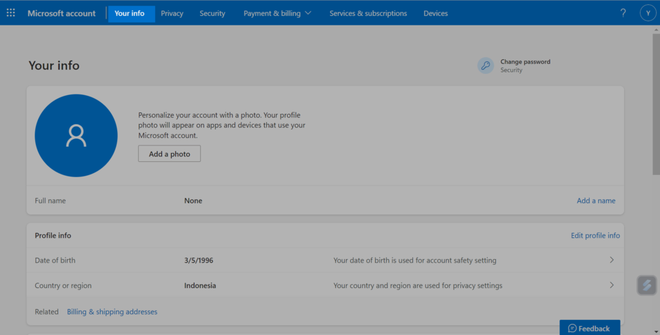 personal information page in Outlook personal information page in Outlook