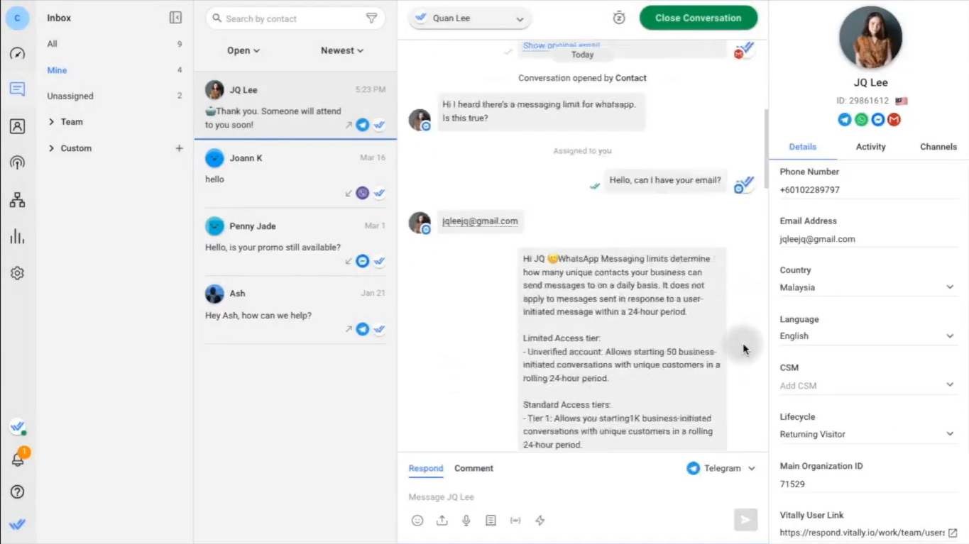 Interfaz de Respond.io