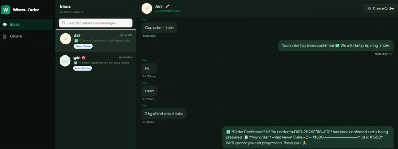 Chat a través de WhatsOrder 