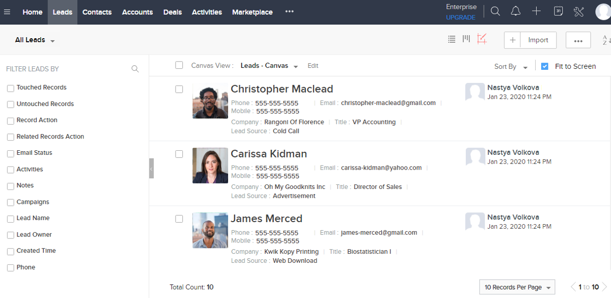 Zoho CRM es un ejemplo de CRM que permite la gestión de contactos muy fácil Zoho CRM es un ejemplo de CRM que permite la gestión de contactos muy fácil