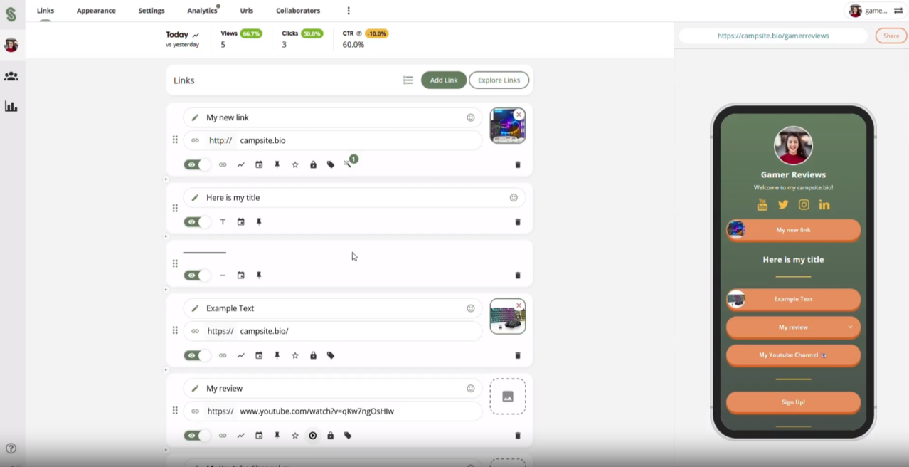Designing a bio link page Designing a bio link page