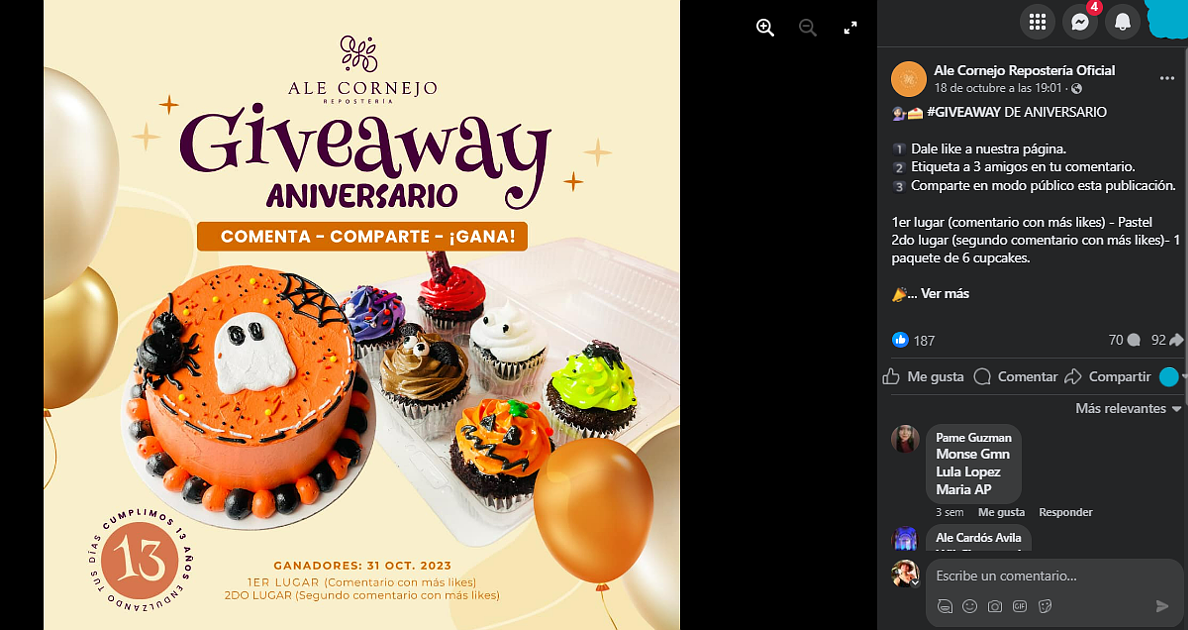 Para hacer un giveaway efectivo necesitas promover los comentarios e interacciones de usuarios