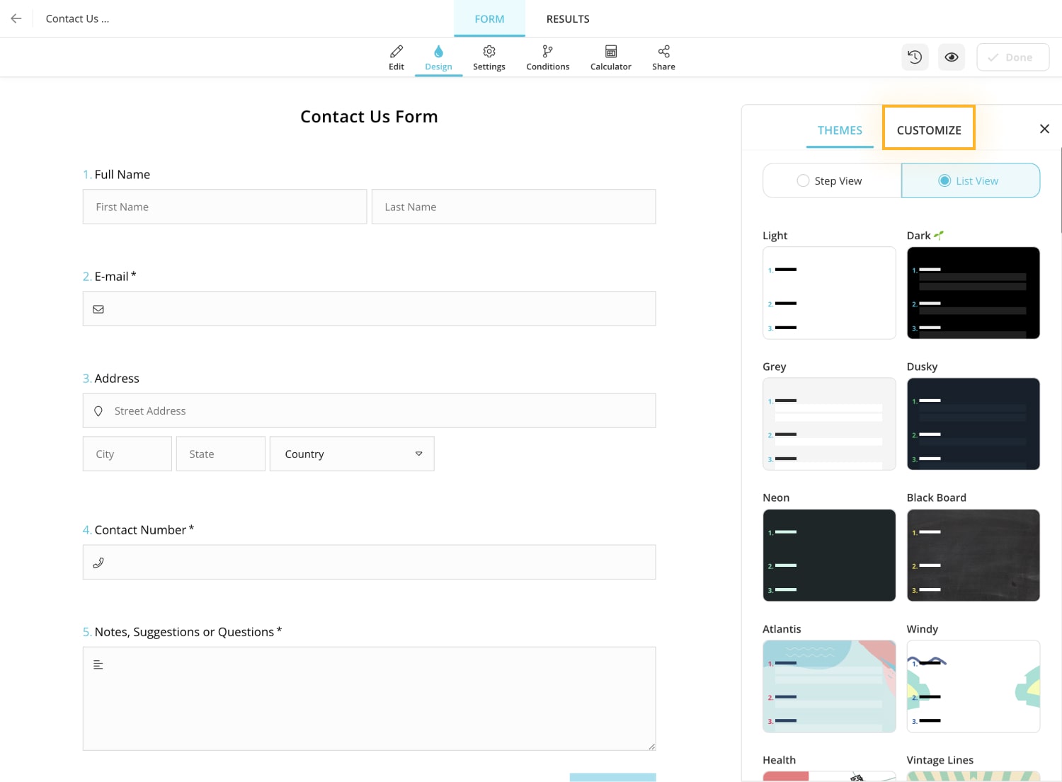 Customizing a form