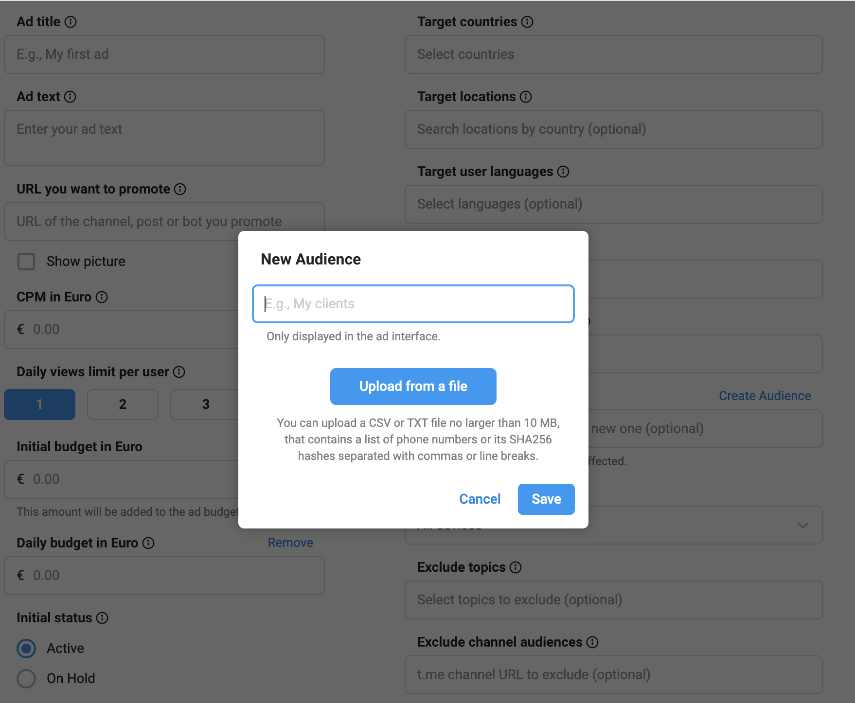 Создание собственной аудитории в Telegram Ads Создание собственной аудитории в Telegram Ads