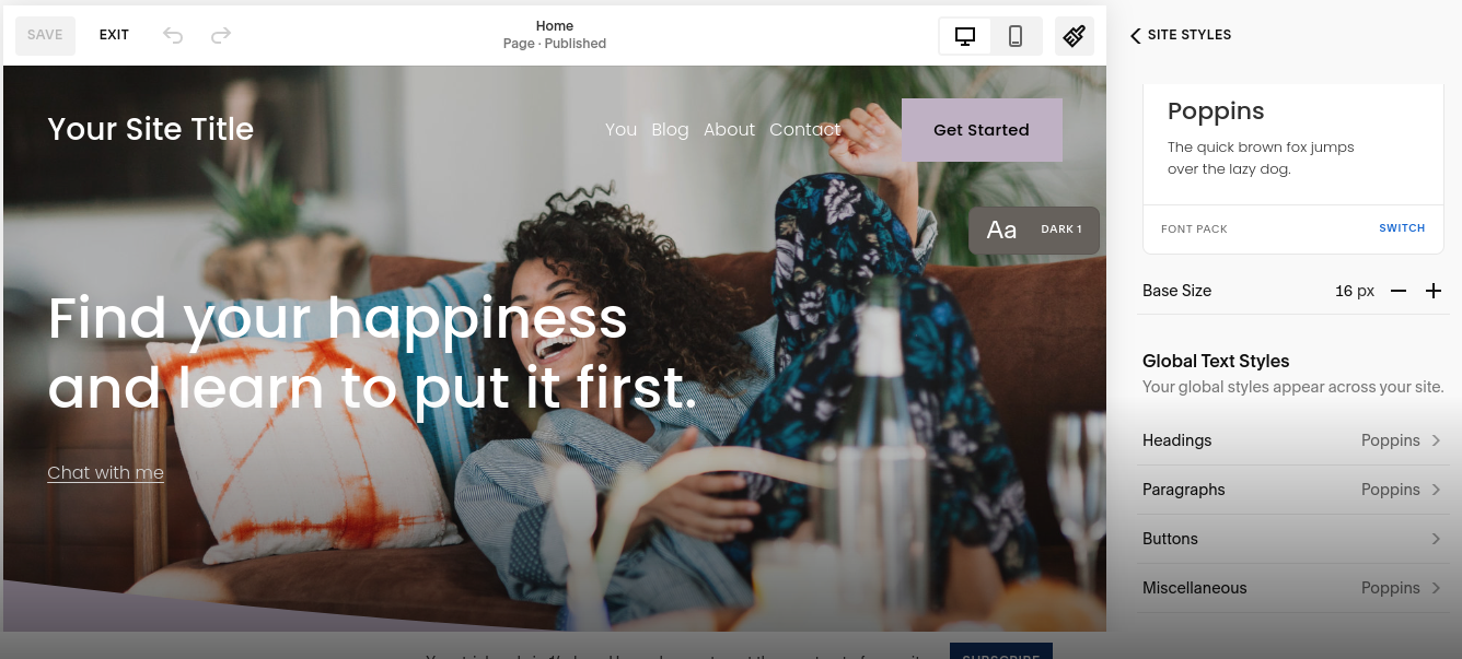 В шаблонах Squarespace можно настраивать все видимые элементы