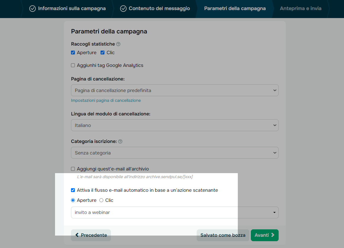 opzione del flusso di email automatico opzione del flusso di email automatico