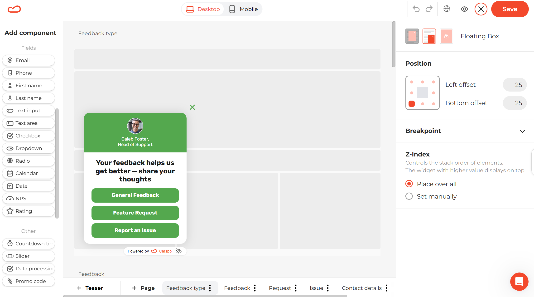 feedback collection pop-up