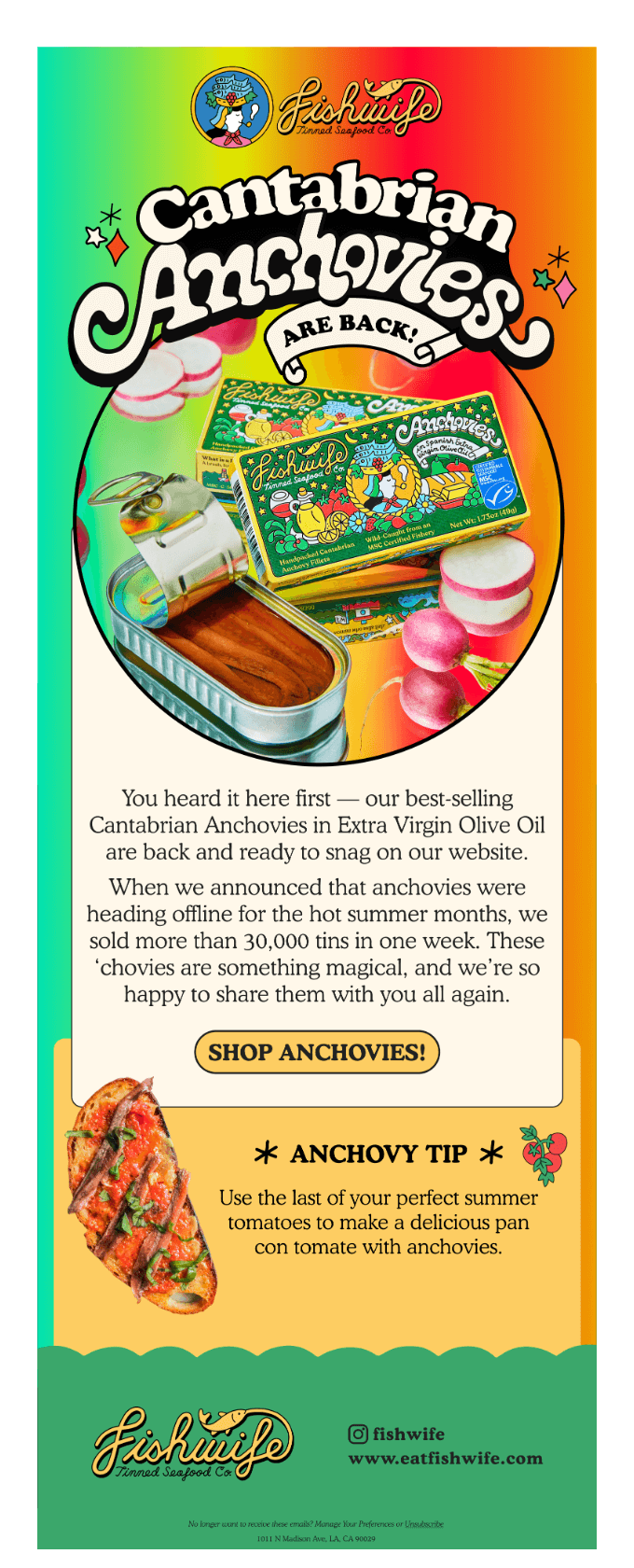 Un exemple d’email de retour en stock de Fishwife 