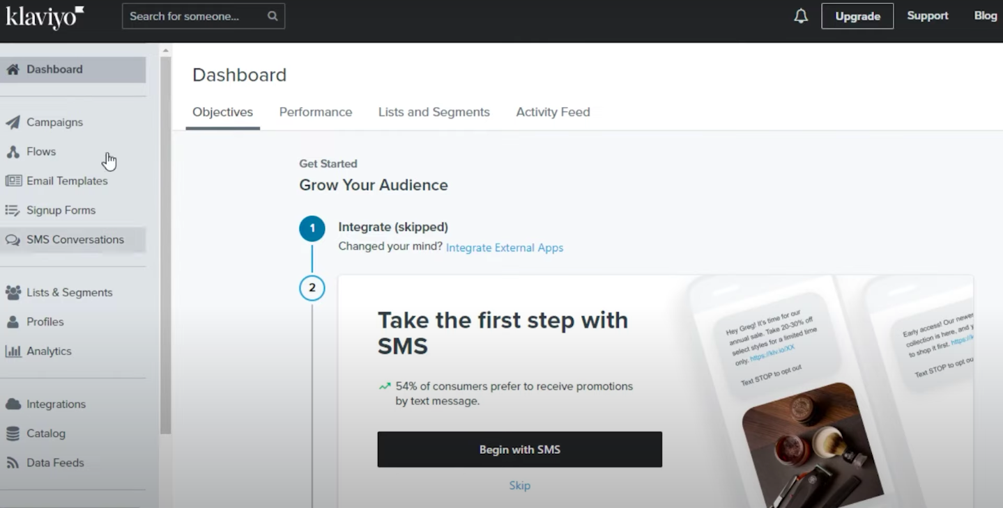 Le tableau de bord de Klaviyo ; source : YouTube