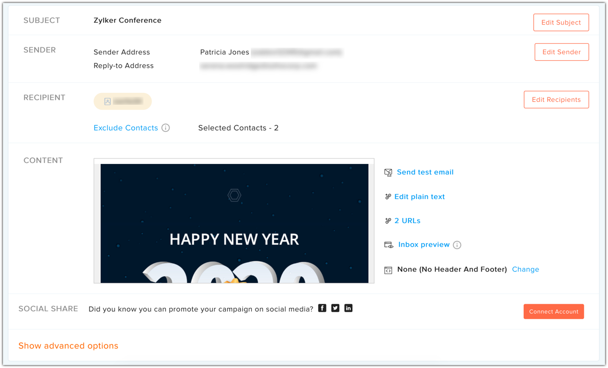 Création d'une campagne email ; source : Zoho Campaigns