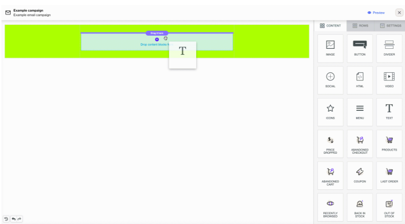 Création d’une nouvelle campagne email ; source : Ortto