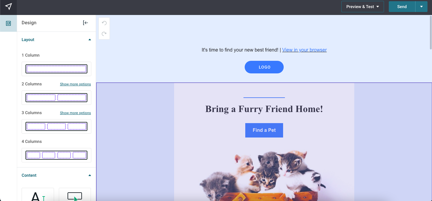 Un éditeur d'email dans Mailjet