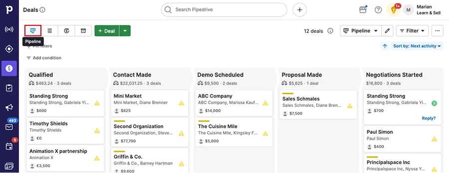 Интерфейс Pipedrive