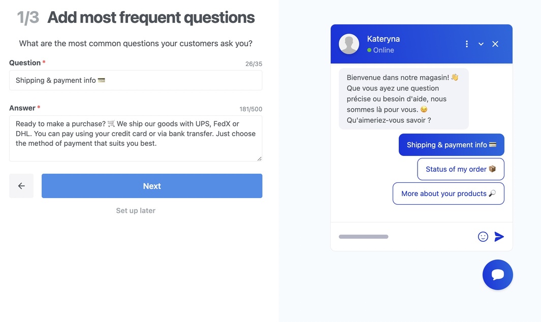 Configuration du widget de chat dans SmartSupp