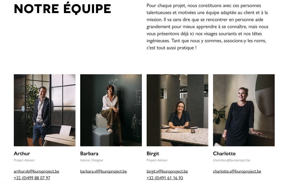 Dans la description de l'équipe d'architectes, nous voyons un texte convivial et des photos de haute qualité