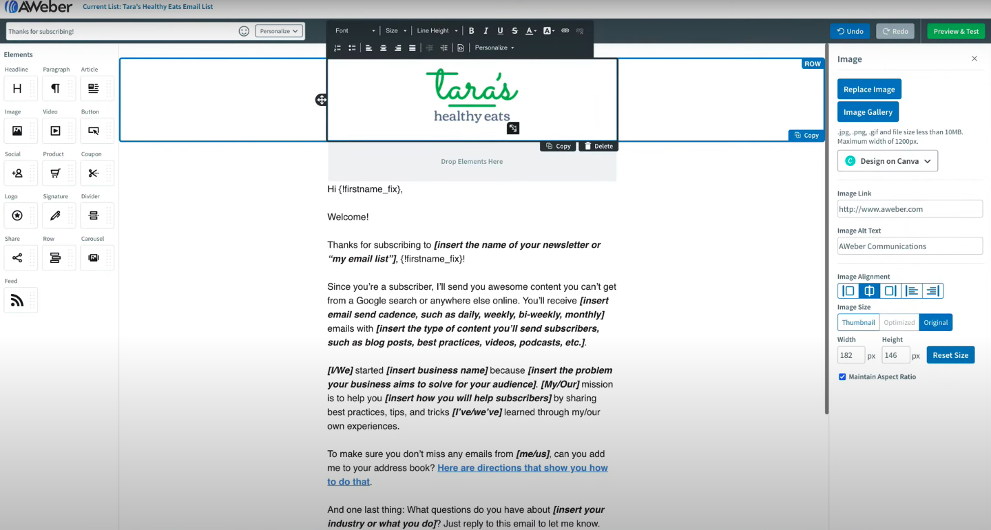 Générateur d'emails par glisser-déposer AWeber ; source: YouTube