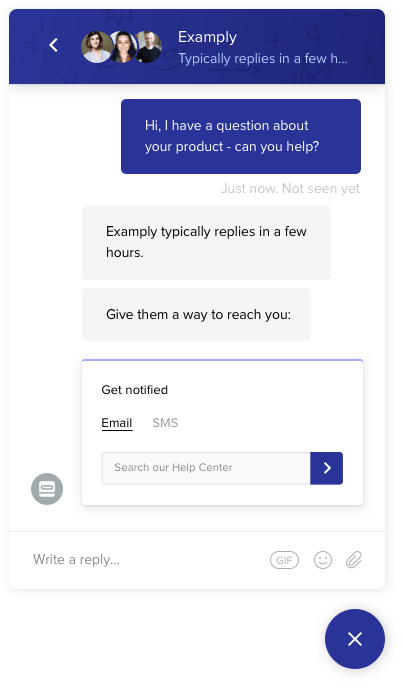 Un exemple de chat en direct conçu avec Intercom, source : Intercom