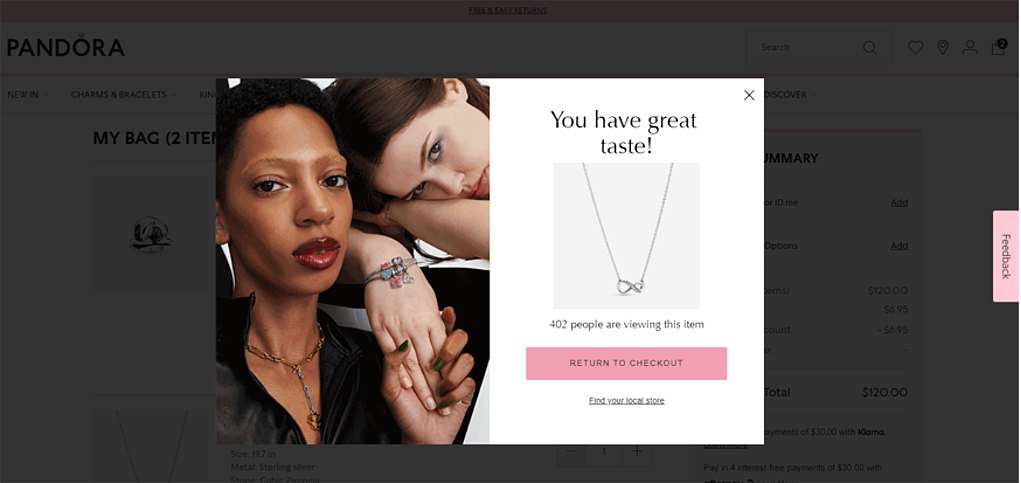 Los pop-ups son siempre una gran estrategia para aumentar el atractivo de tu producto