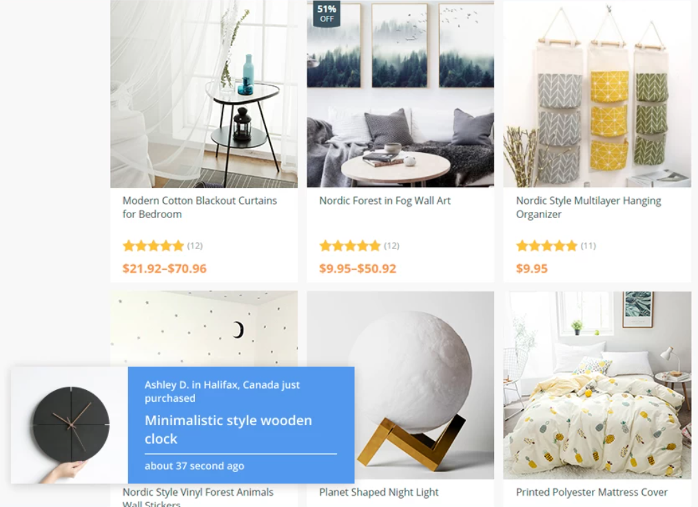 recent sales pop-up example recent sales pop-up example