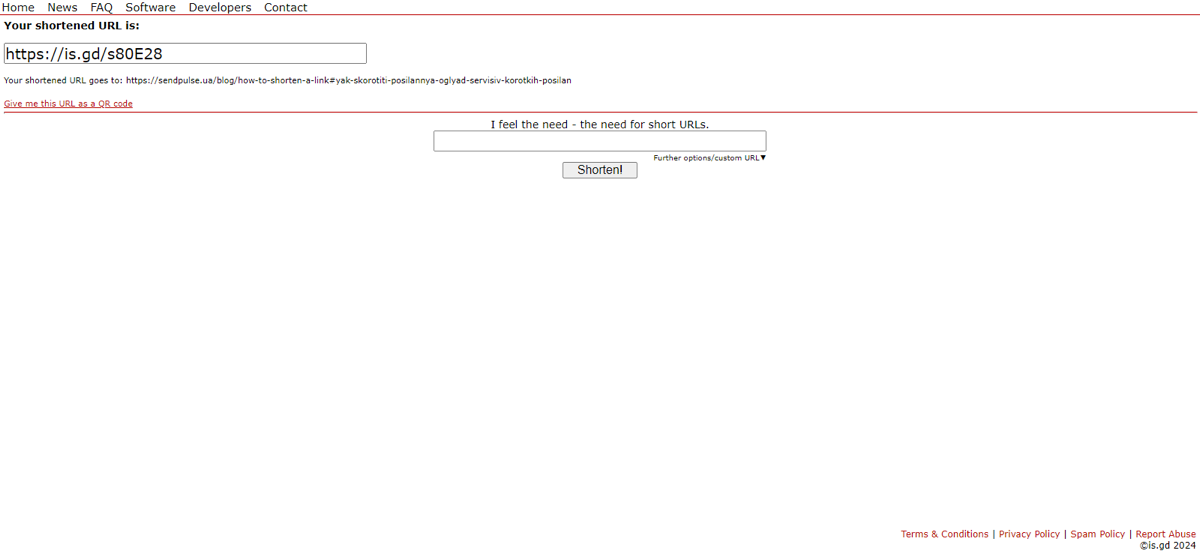 Результат скорочення посилання на Is.gd