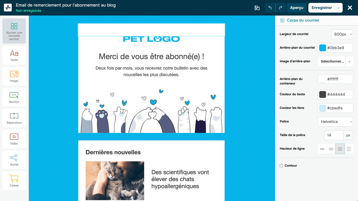 L'éditeur de modèles d'emails de SendPulse L'éditeur de modèles d'emails de SendPulse
