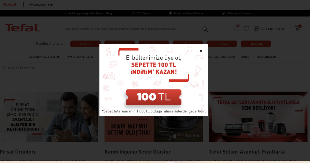 Tefal potansiyel müşteri oluşturma Landing Page örneği