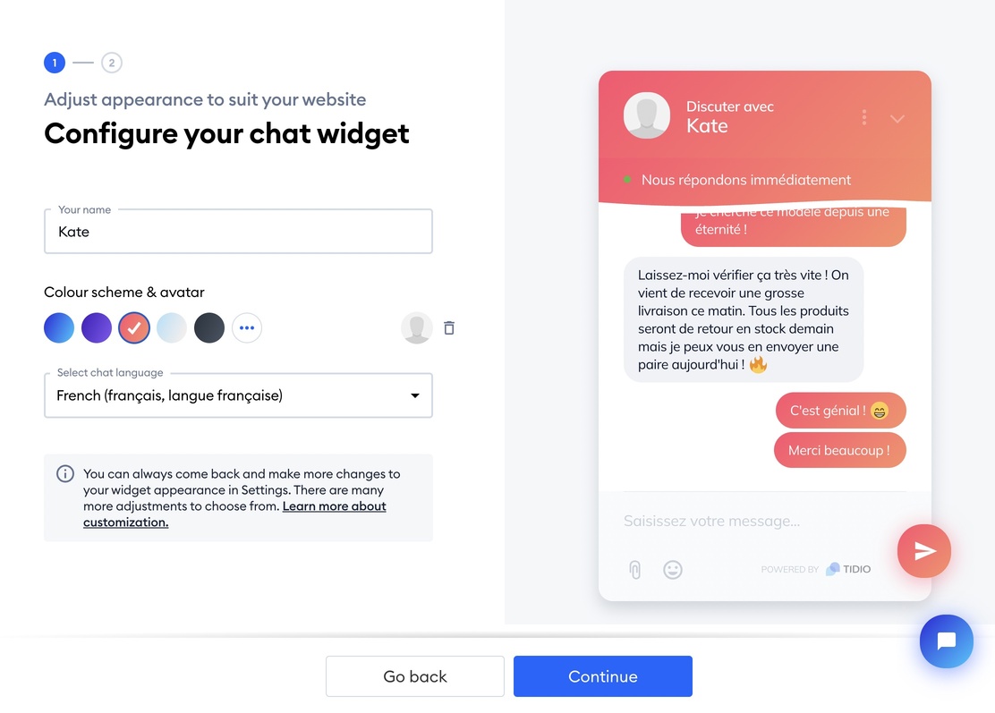 Le processus d'édition du widget de chat