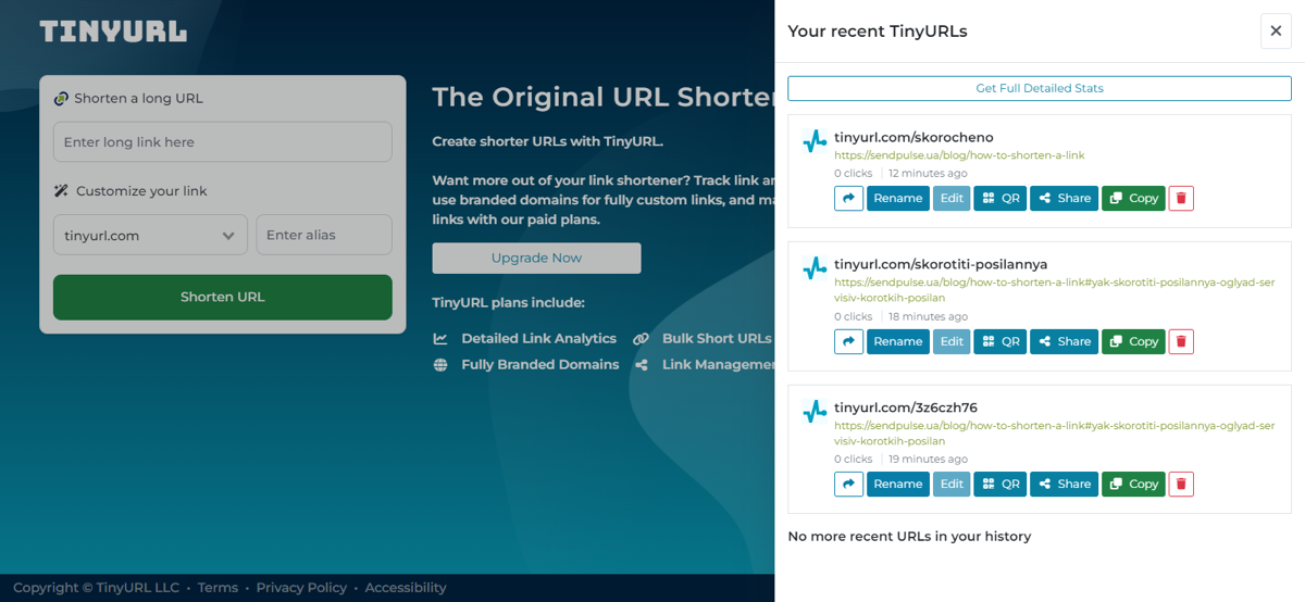 Перегляд усіх скорочених посилань на Tinyurl.com