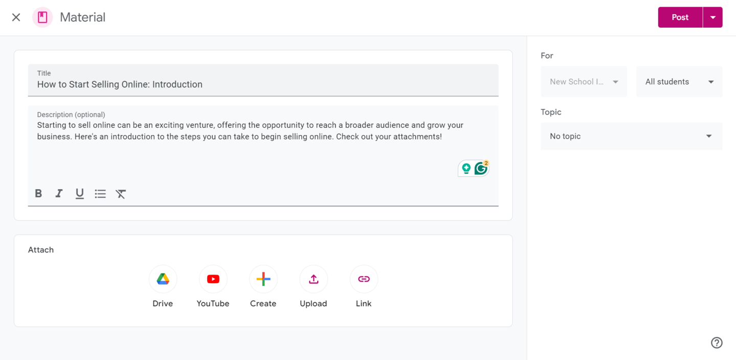 Створення нового уроку 