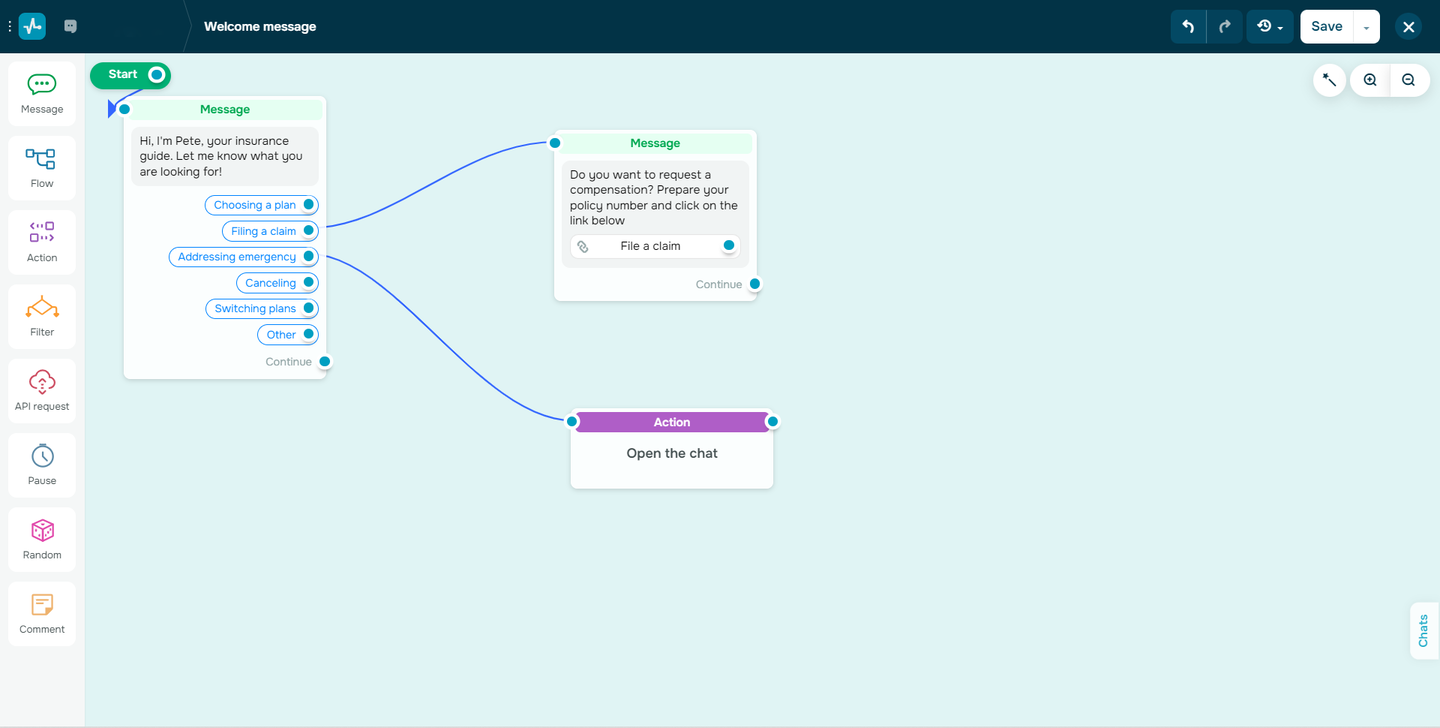 welcome flow for an insurance chatbot welcome flow for an insurance chatbot
