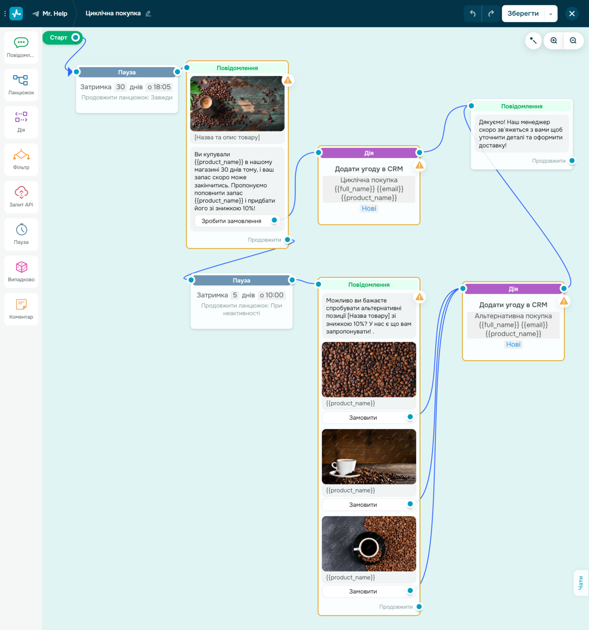 Шаблон чат-боту для магазину в Інстаграм
