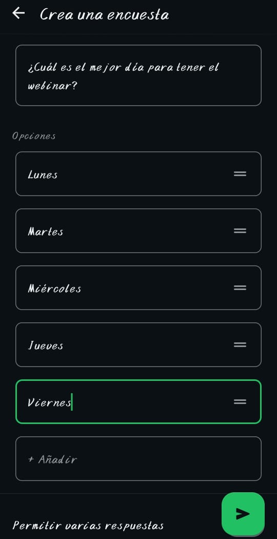 Ejemplo de creador de encuentas en WhatsApp